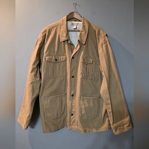 Duluth Trading Co Field Utility Chore Coat Tan Canvas Lined Shacket Mens 2XL/T
